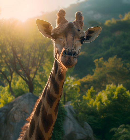 Giraffe looking directly at the camera in the African savannah